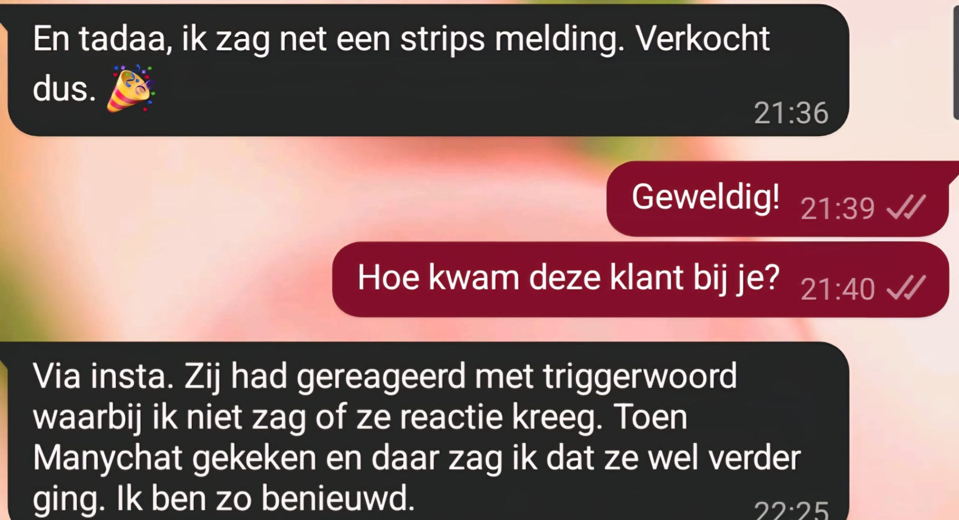 Screenshot van automatische Instagram-opvolging die sales genereert zonder handmatig werk